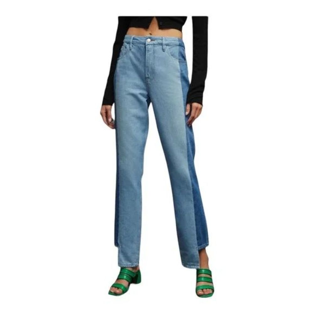 Good American Good Boy Two Tone‎ Step Hem High Waist Jeans Womens 6 / 28